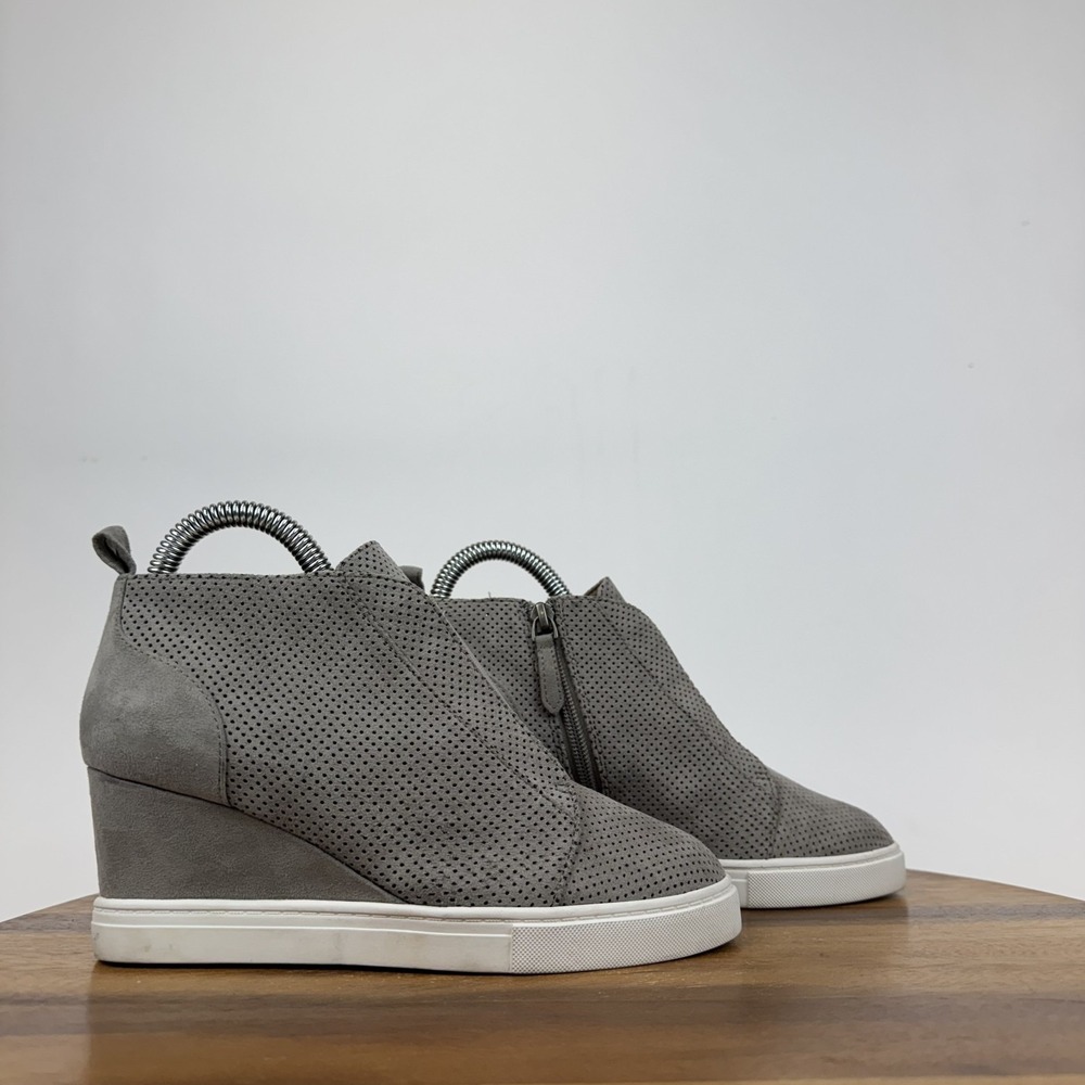 Womens Linea Paolo Felicia Gray Leather Hidden Wedges Sneaker Boots Size 5.5 M